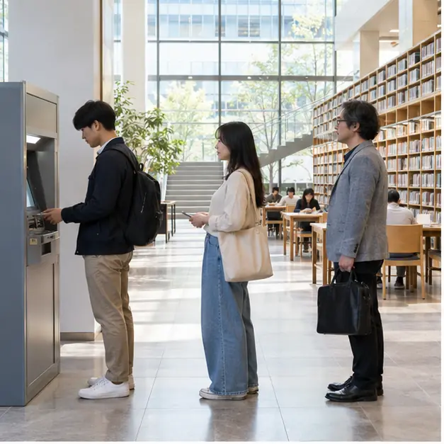 日本のATMに並ぶ人々